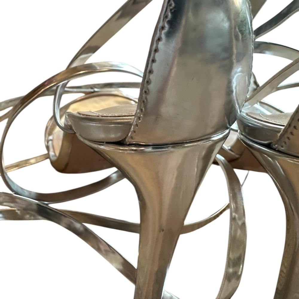NEW Schutz Bryce Metallic Silver Heels | Ankle Wrap Strappy Sandals | Size 9.5 - Picture 8 of 13